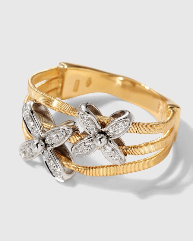 Marrakech Onde 18K Yellow and White Gold 3-Row Diamond Ring, Size